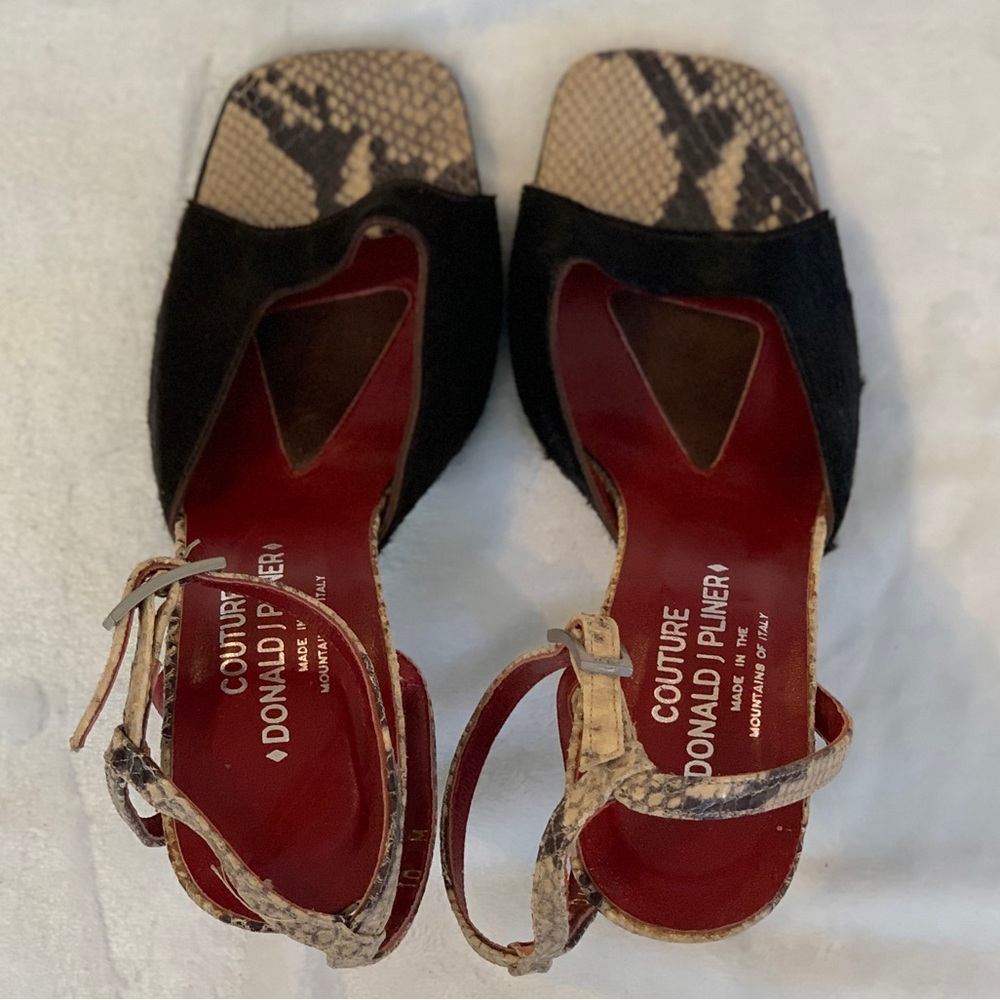Vintage Donald Pliner Brown Haircalf & Snakeskin Sandals, Sz 10, Never worn!